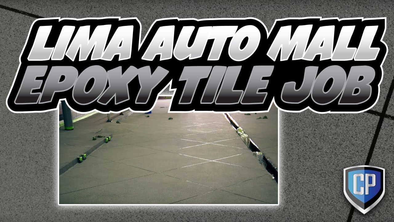 Epoxy tile floor with text on top reading, 